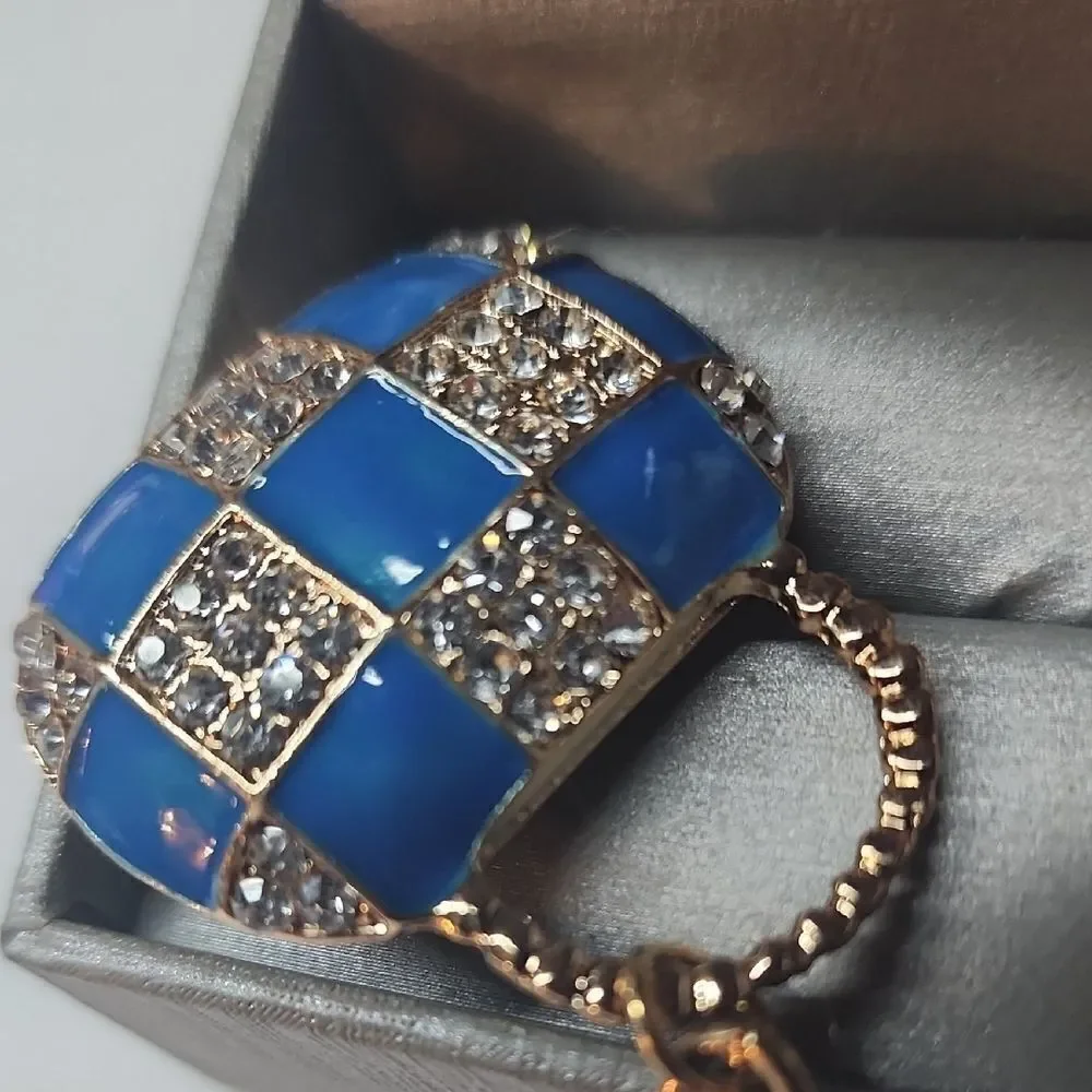 Blue and Gold Checkered Keychain